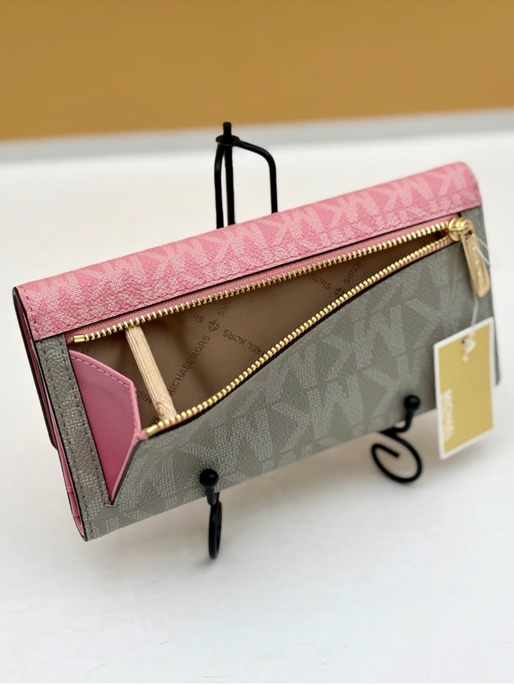 Michael Kors Pink & Gray Signature Trifold Wallet - Picture 9 of 11